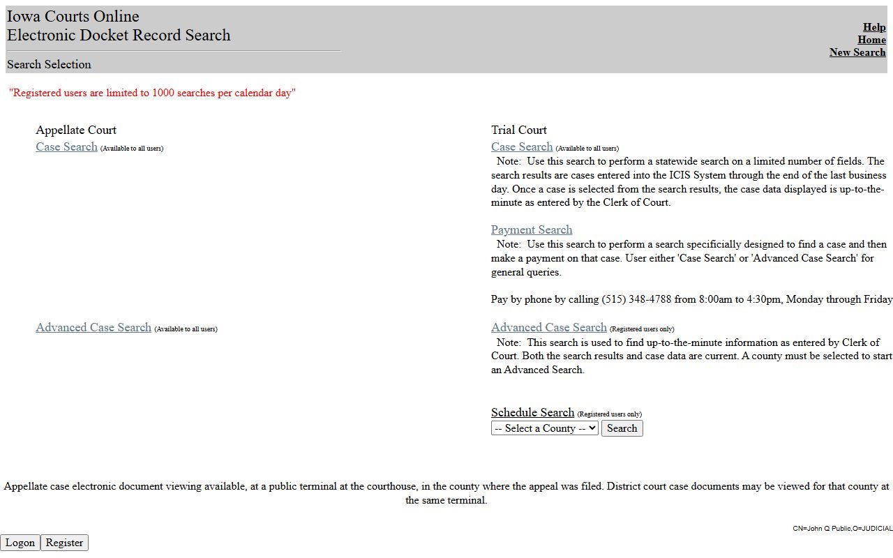 Van Buren County court records after arrest Iowa Courts Online search screen