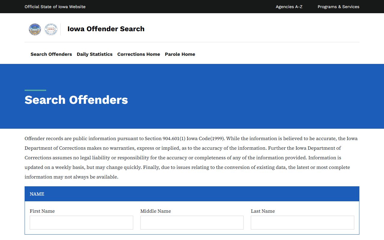 Iowa DOC offender search for Van Buren County inmate population lookup